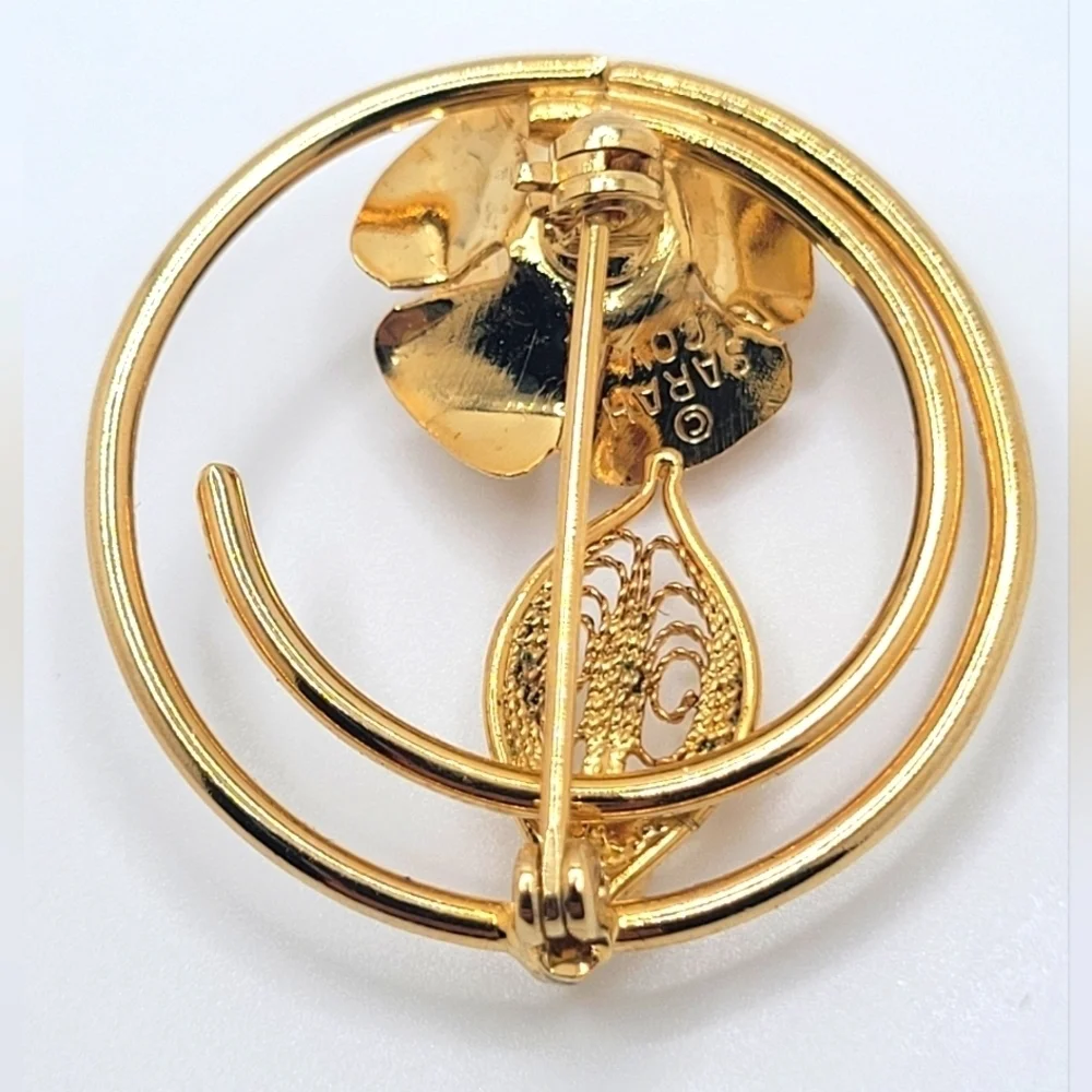 Sarah Coventry Rose Flower Brooch Vintage 60s Gold Tone